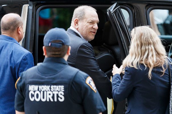 Harvey Weinstein leaves New York State Supreme Court with his new legal team following a pretrial hearing related to his upcoming trial on charges of rape and sexual assault in New York on July 11th 2019.